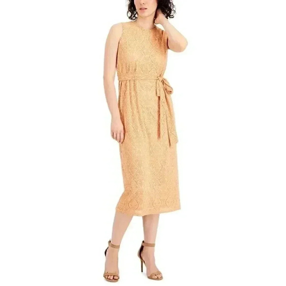 Anne Klein Women's Size 12 Crochet Belted Midi Dress In Warm Sand NWT $119 - Picture 1 of 1